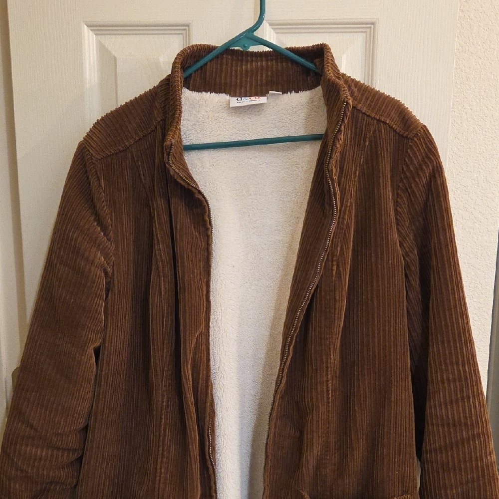 D & CO Cozy Brown Corduroy Fleece Lined Jacket Size Medium - Picture 6 of 17